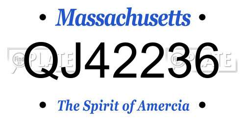 QJ42236 Massachusetts License Plate