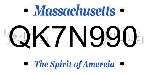 QK7N990 Massachusetts License Plate