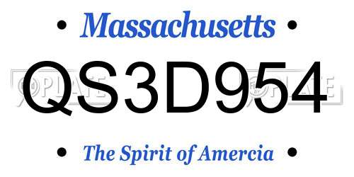 QS3D954 Massachusetts License Plate