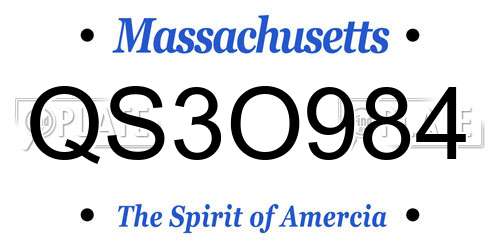 QS3O984 Massachusetts License Plate
