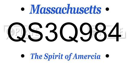 QS3Q984 Massachusetts License Plate