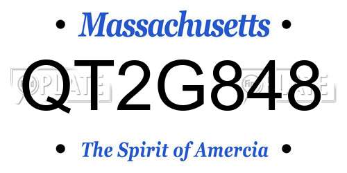QT2G848 Massachusetts License Plate
