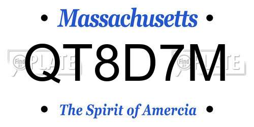 QT8D7M Massachusetts License Plate
