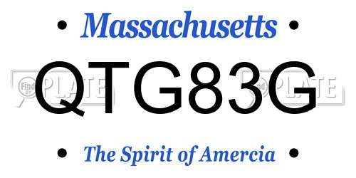 QTG83G Massachusetts License Plate