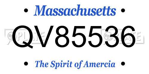 QV85536 Massachusetts License Plate