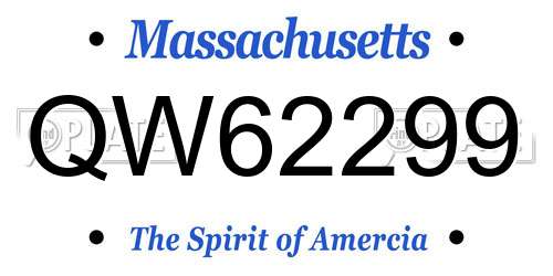 QW62299 Massachusetts License Plate