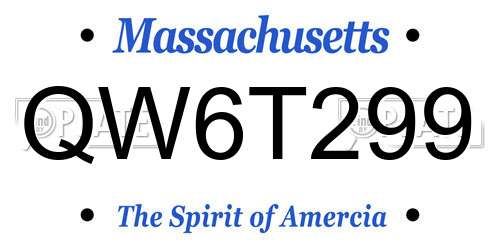 QW6T299 Massachusetts License Plate
