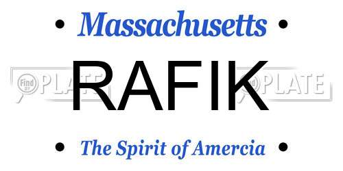 RAFIK Massachusetts License Plate