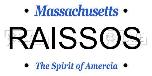 RAISSOS Massachusetts License Plate