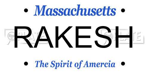 RAKESH Massachusetts License Plate