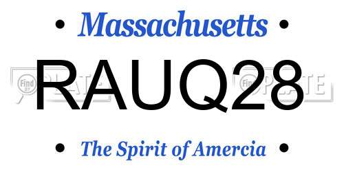 RAUQ28 Massachusetts License Plate