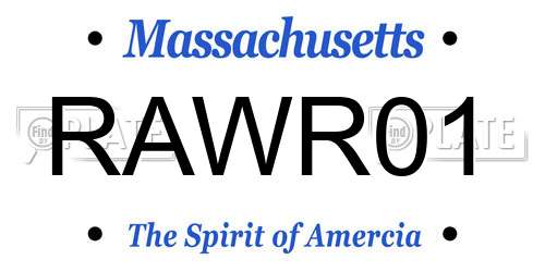RAWR01 Massachusetts License Plate