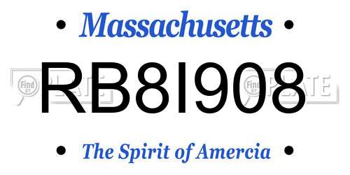 RB8I908 Massachusetts License Plate