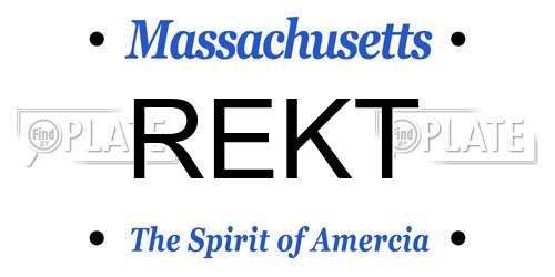 REKT Massachusetts License Plate