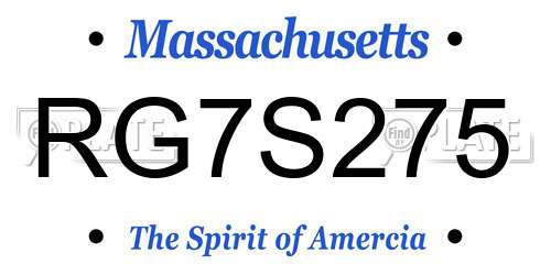 RG7S275 Massachusetts License Plate