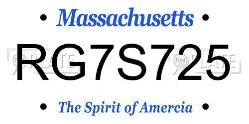 RG7S725 Massachusetts License Plate