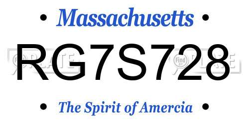 RG7S728 Massachusetts License Plate