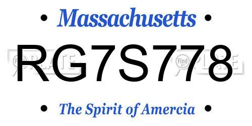 RG7S778 Massachusetts License Plate