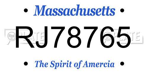 RJ78765 Massachusetts License Plate