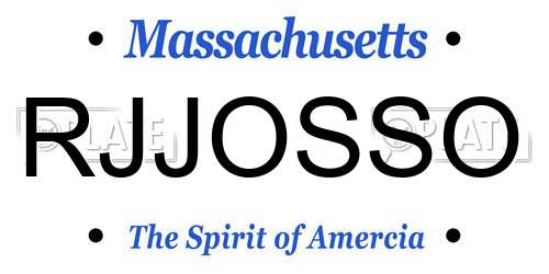RJJOSSO Massachusetts License Plate