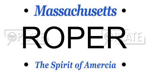 ROPER Massachusetts License Plate