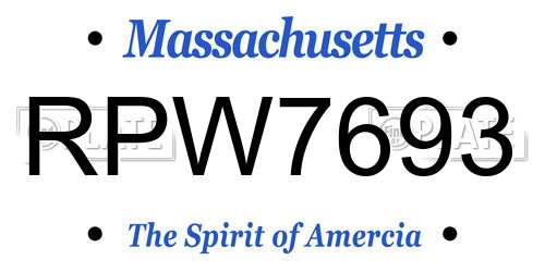 RPW7693 Massachusetts License Plate