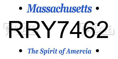 RRY7462 Massachusetts License Plate
