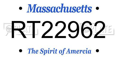 RT22962 Massachusetts License Plate