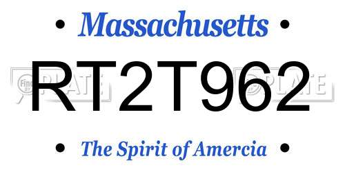 RT2T962 Massachusetts License Plate