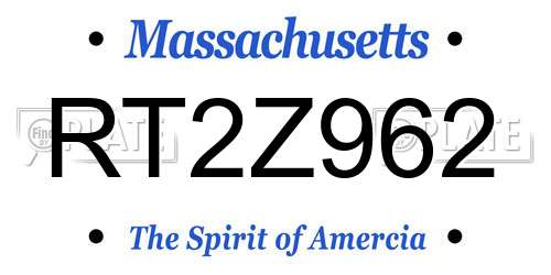 RT2Z962 Massachusetts License Plate