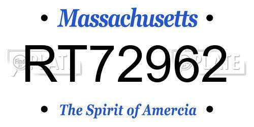 RT72962 Massachusetts License Plate