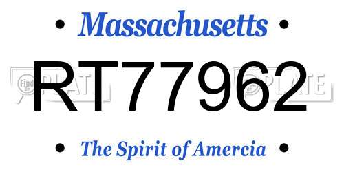 RT77962 Massachusetts License Plate