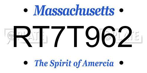 RT7T962 Massachusetts License Plate