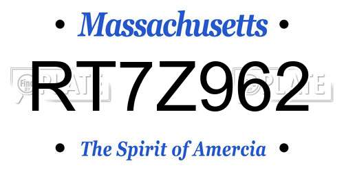 RT7Z962 Massachusetts License Plate