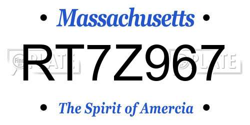 RT7Z967 Massachusetts License Plate