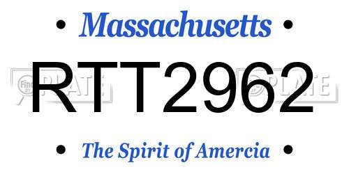 RTT2962 Massachusetts License Plate