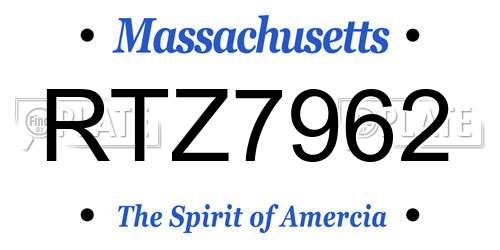 RTZ7962 Massachusetts License Plate