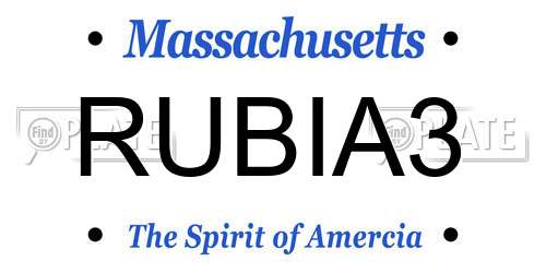 RUBIA3 Massachusetts License Plate