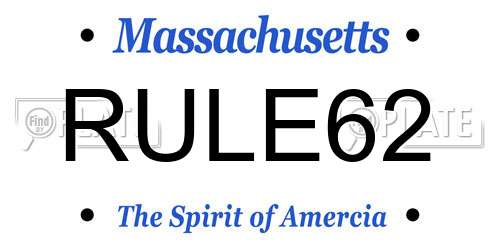 RULE62 Massachusetts License Plate