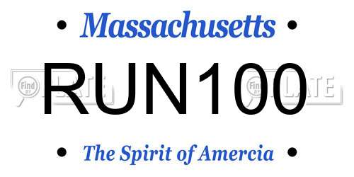 RUN100 Massachusetts License Plate