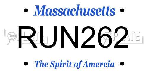 RUN262 Massachusetts License Plate