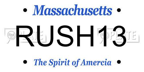 RUSH13 Massachusetts License Plate