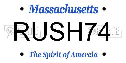 RUSH74 Massachusetts License Plate