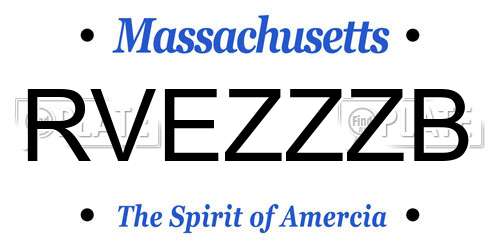 RVEZZZB Massachusetts License Plate