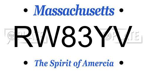 RW83YV Massachusetts License Plate