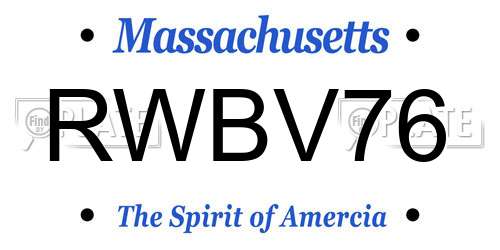 RWBV76 Massachusetts License Plate
