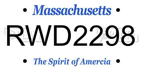 RWD2298 Massachusetts License Plate