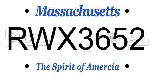 RWX3652 Massachusetts License Plate