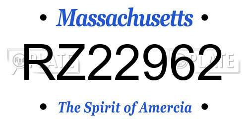 RZ22962 Massachusetts License Plate