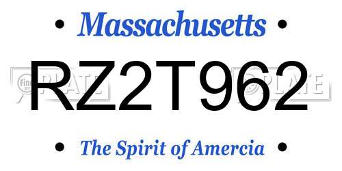 RZ2T962 Massachusetts License Plate